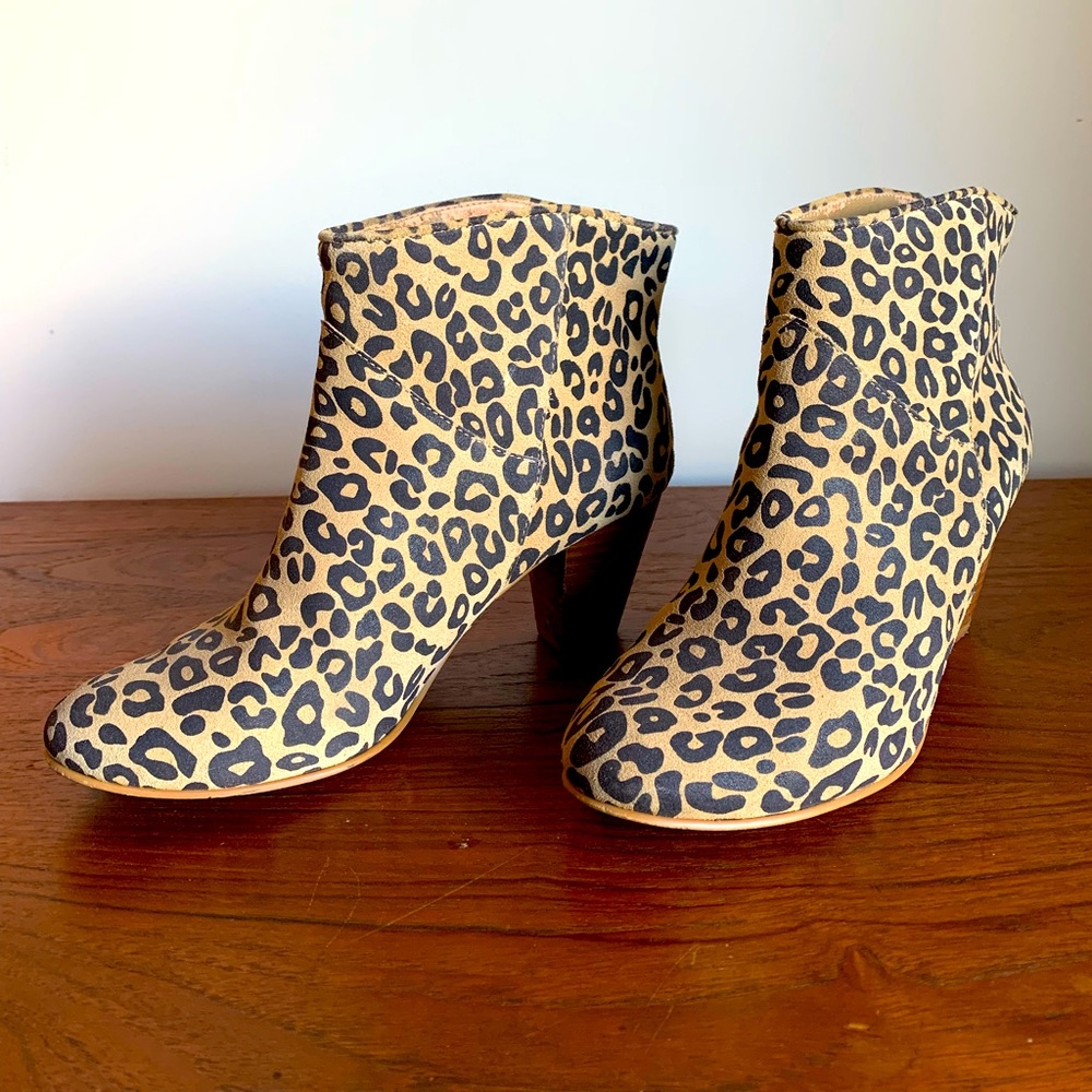 Suede leopard print ankle boots